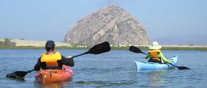 Photo of two paddlers kayaking Morro Bay